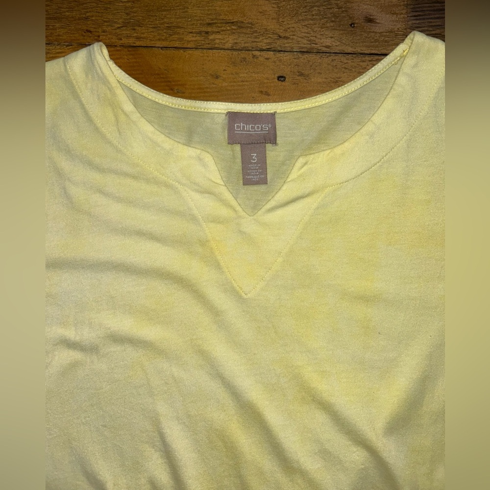 Chico's subtle Tie Dye Lemon Short Sleeve Basic Tee Soft Cotton/Modal blend - Picture 7 of 10